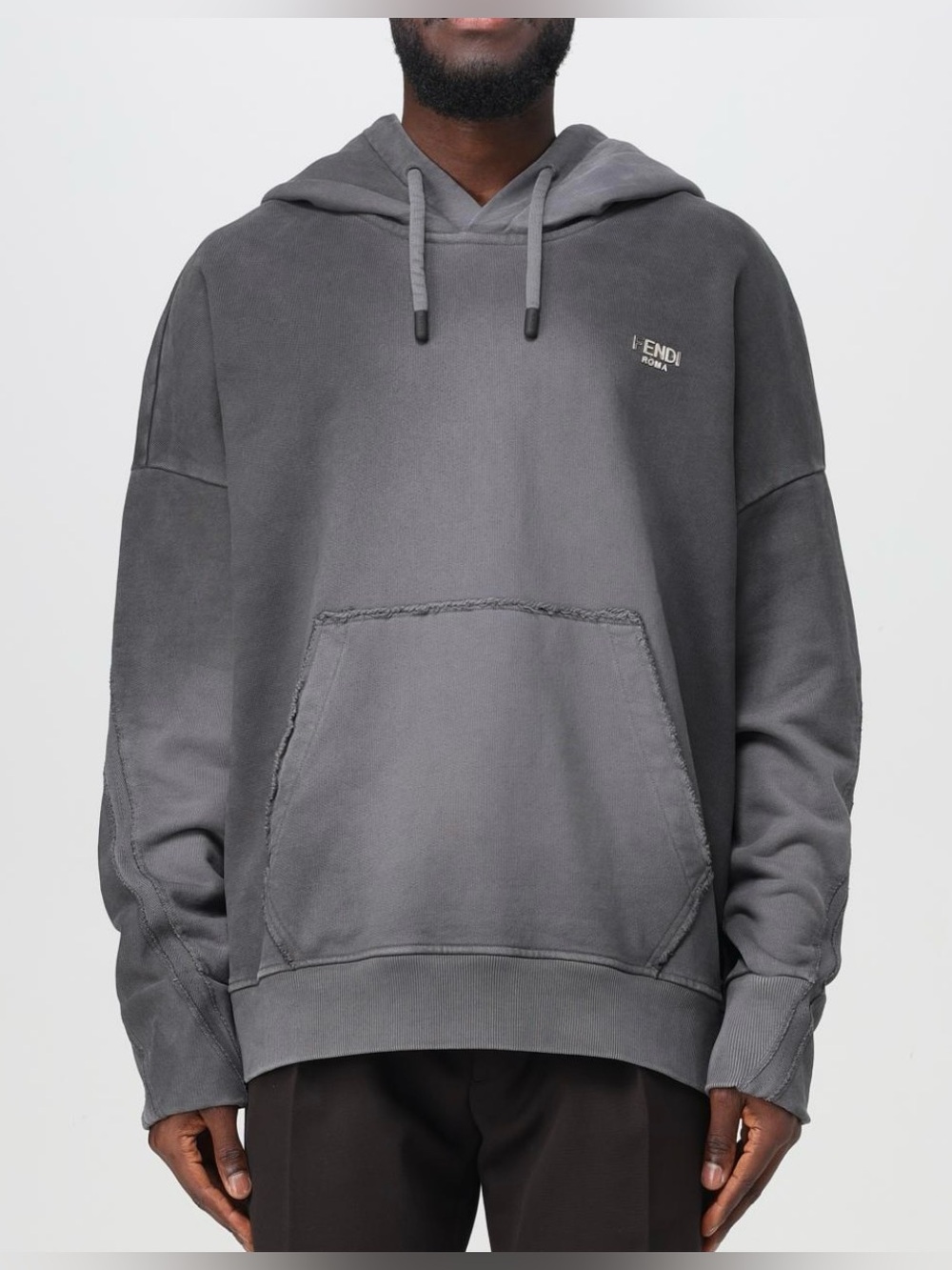 Fendi  Hoodie in charcoal featuring an ombré & distressed raw-cut finish M